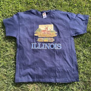 Fruit of the Loom Illinois Deer T Shirt Mens Large Navy Cotton Wildlife Graphics